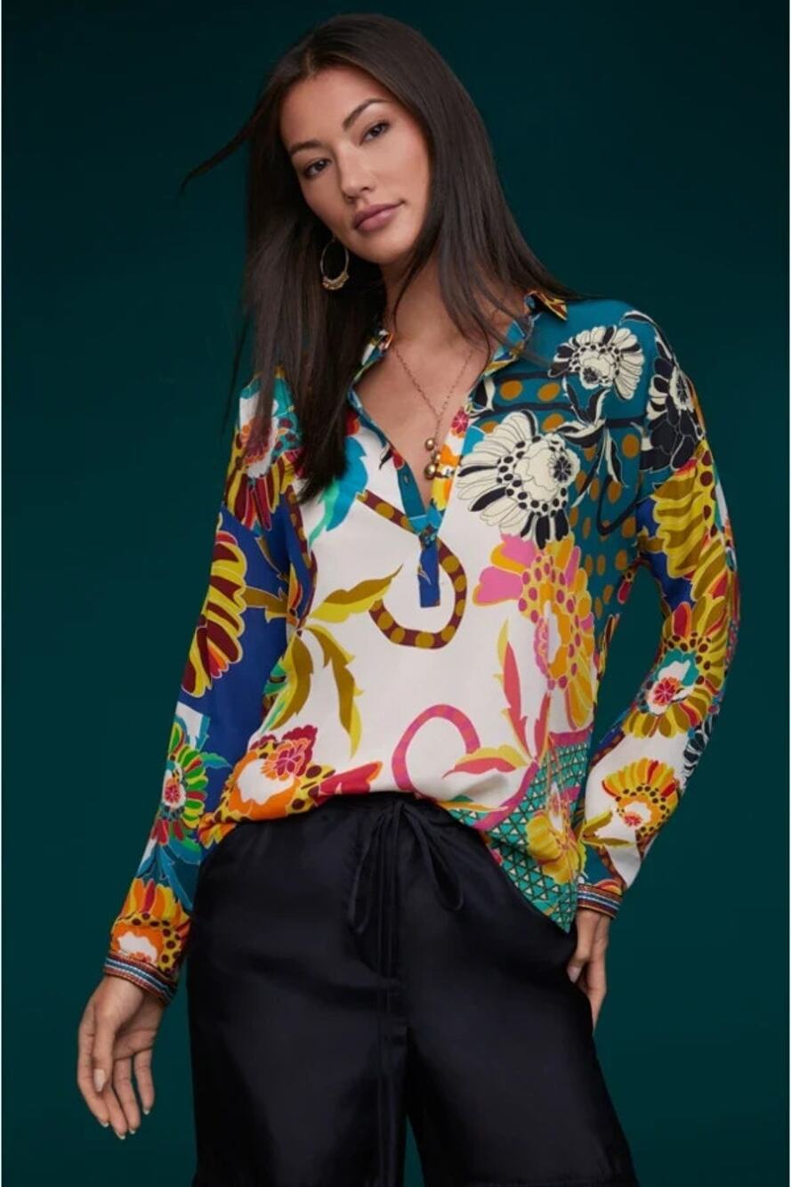 New Johnny Was Kimbra Stila Silk Blouse $248, Size L
